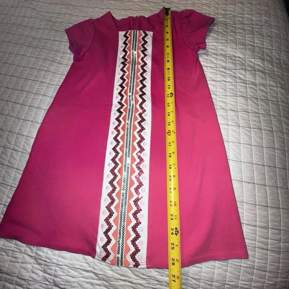 Gymboree Girls Pink Sequin‎ Zig Zag Embroidered Shift Dress Size 8 140118600